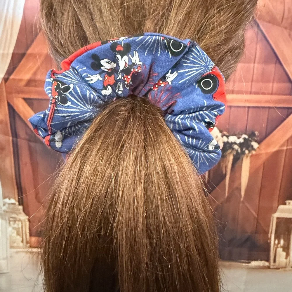 Handmade Disney Red and Blue Mickey Mouse Scrunchie